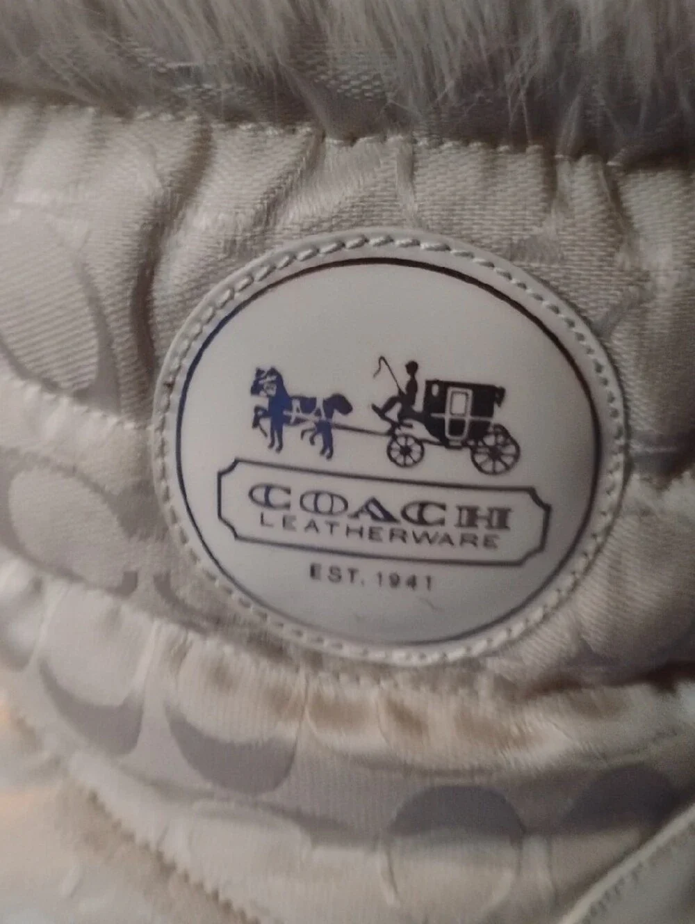 Coach Cream Quilted Winter Boots with Faux Fur Cuff